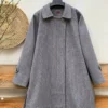 پالتو زنانه کشمیر خاکستری کوتاه مدل خونه با دکمه‌های زیبا